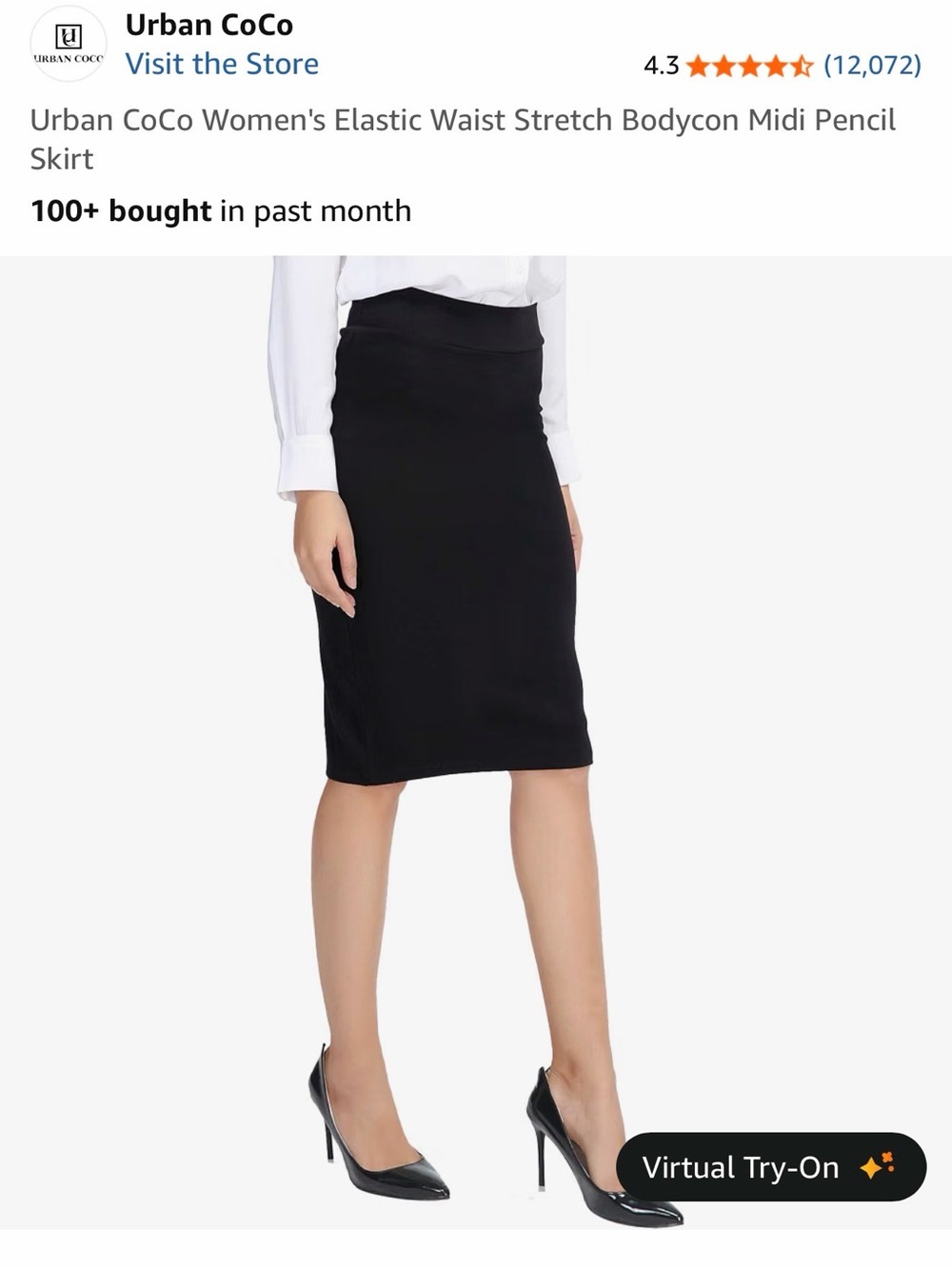 Urban CoCo Black Elastic-Waist Midi Pencil Skirt